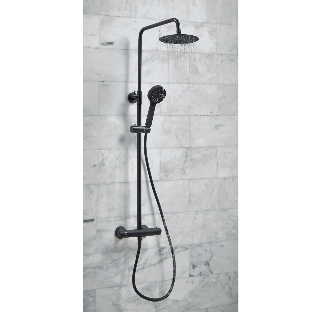 BLACK010ORB Orce Black Round Rigid Riser Shower with Adjustable Rigid Riser - Image 1