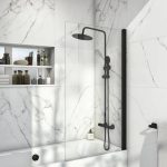 Black Square 900mm Pivot Bath Screen Including Fixed Panel 1500 x 900