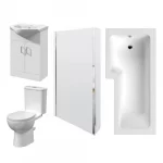 Left Hand Square Shower Bath 1700mm x 850mm, Bath Screen, 550mm Vanity, Pan and Cistern